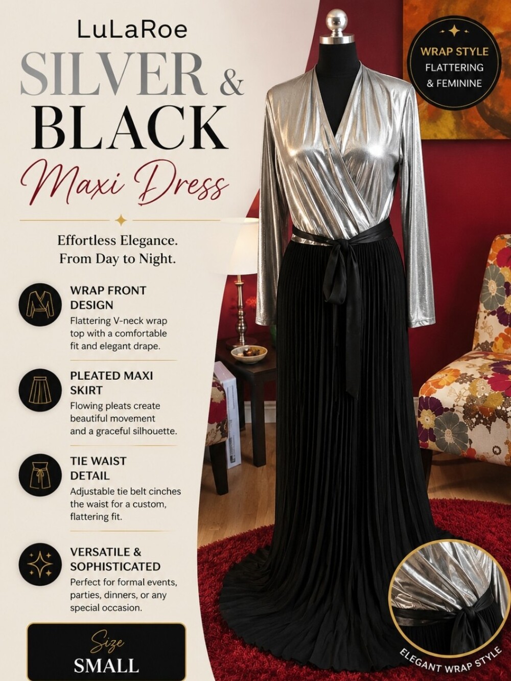LuLaRoe Silver and Black Maxi Dress